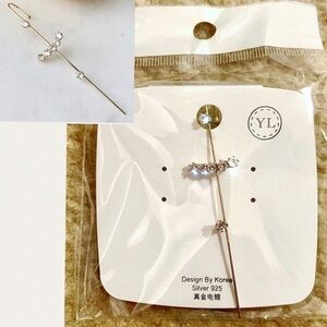 Gold Ear Spear/Ear Wrap/Ear-Crawler Cross Diamonette